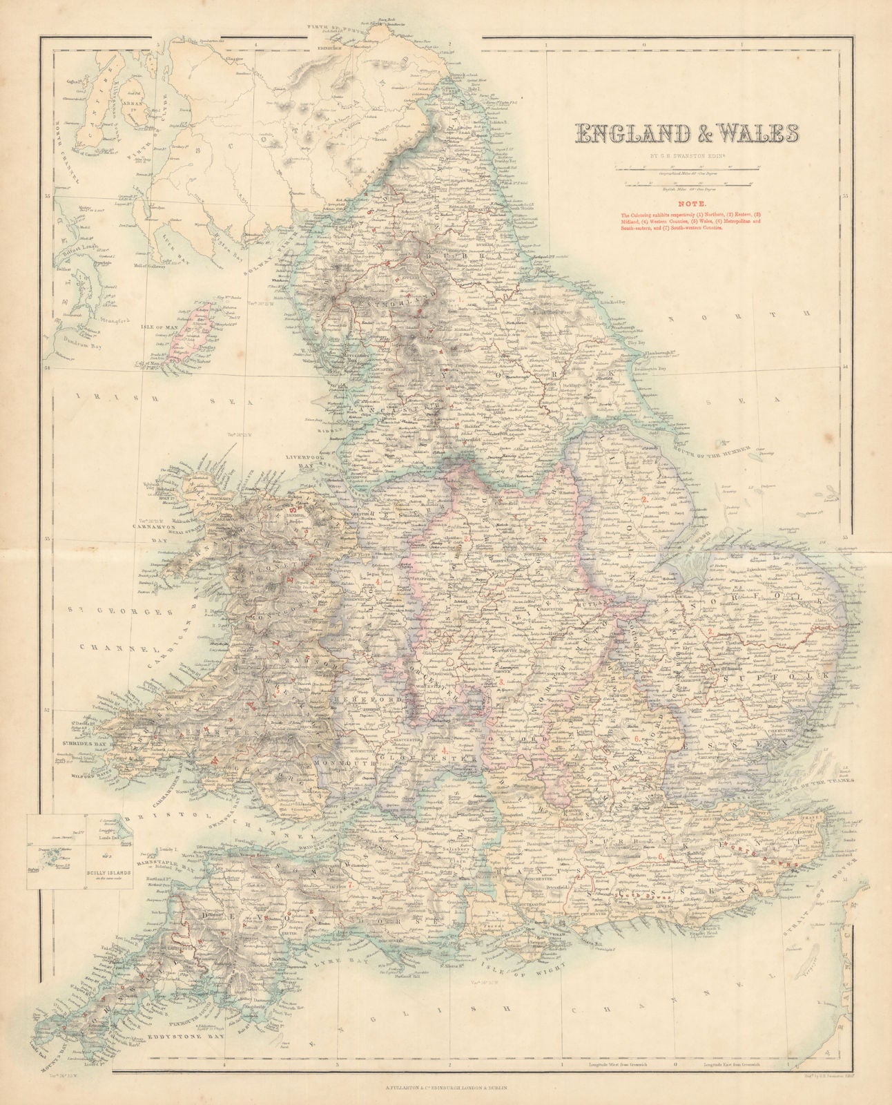 England & Wales showing counties and regions. FULLARTON c1863 old antique map